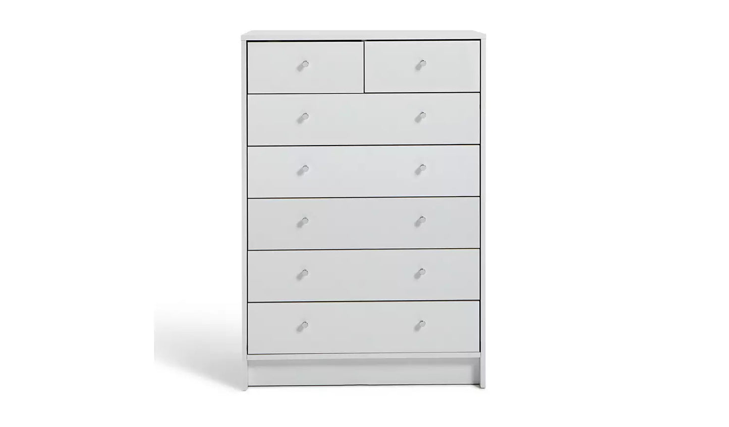Assembled Malibu 7 Drawer Chest - White