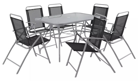 Pacific 6 Seater Folding Metal Patio Set - Black