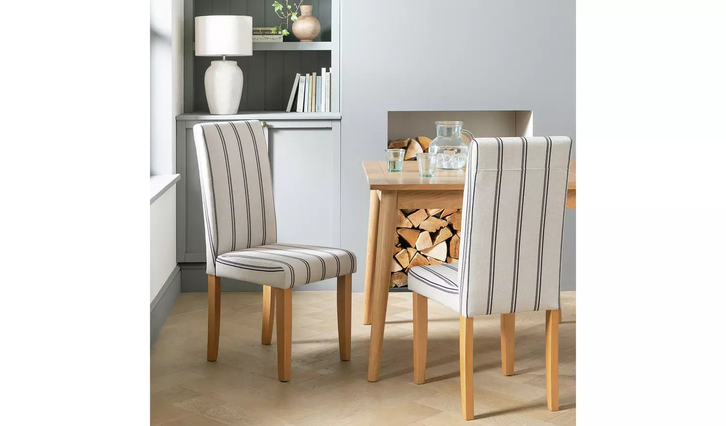 Assembled Midback Pair of Stripe Dining Chair- White & Blue
