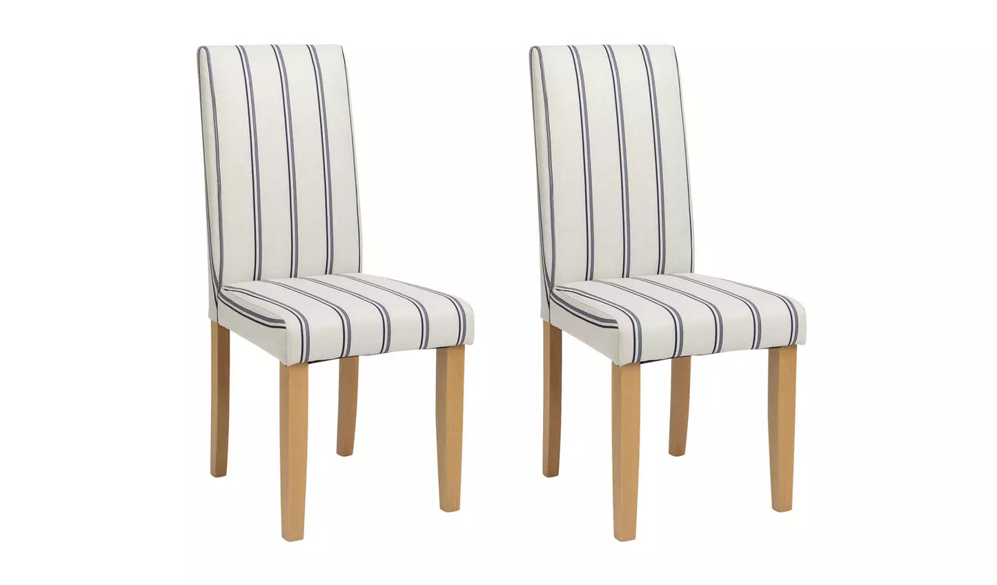 Assembled Midback Pair of Stripe Dining Chair- White & Blue