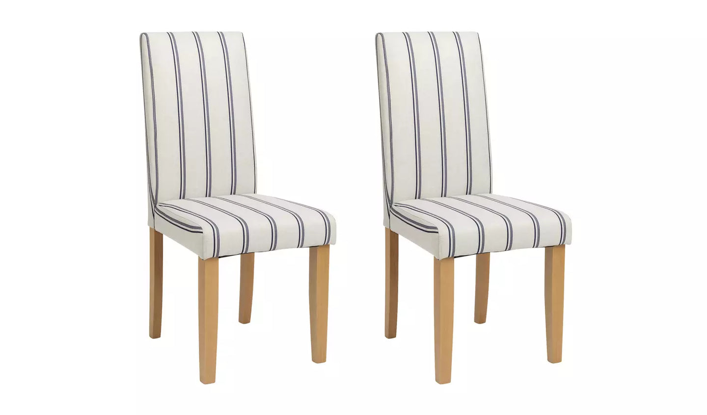 Assembled Midback Pair of Stripe Dining Chair- White & Blue