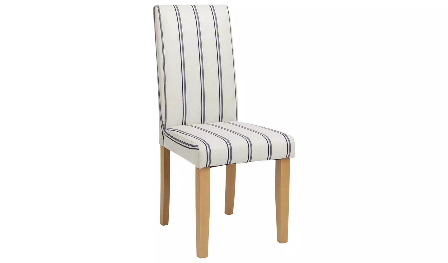 Assembled Midback Pair of Stripe Dining Chair- White & Blue