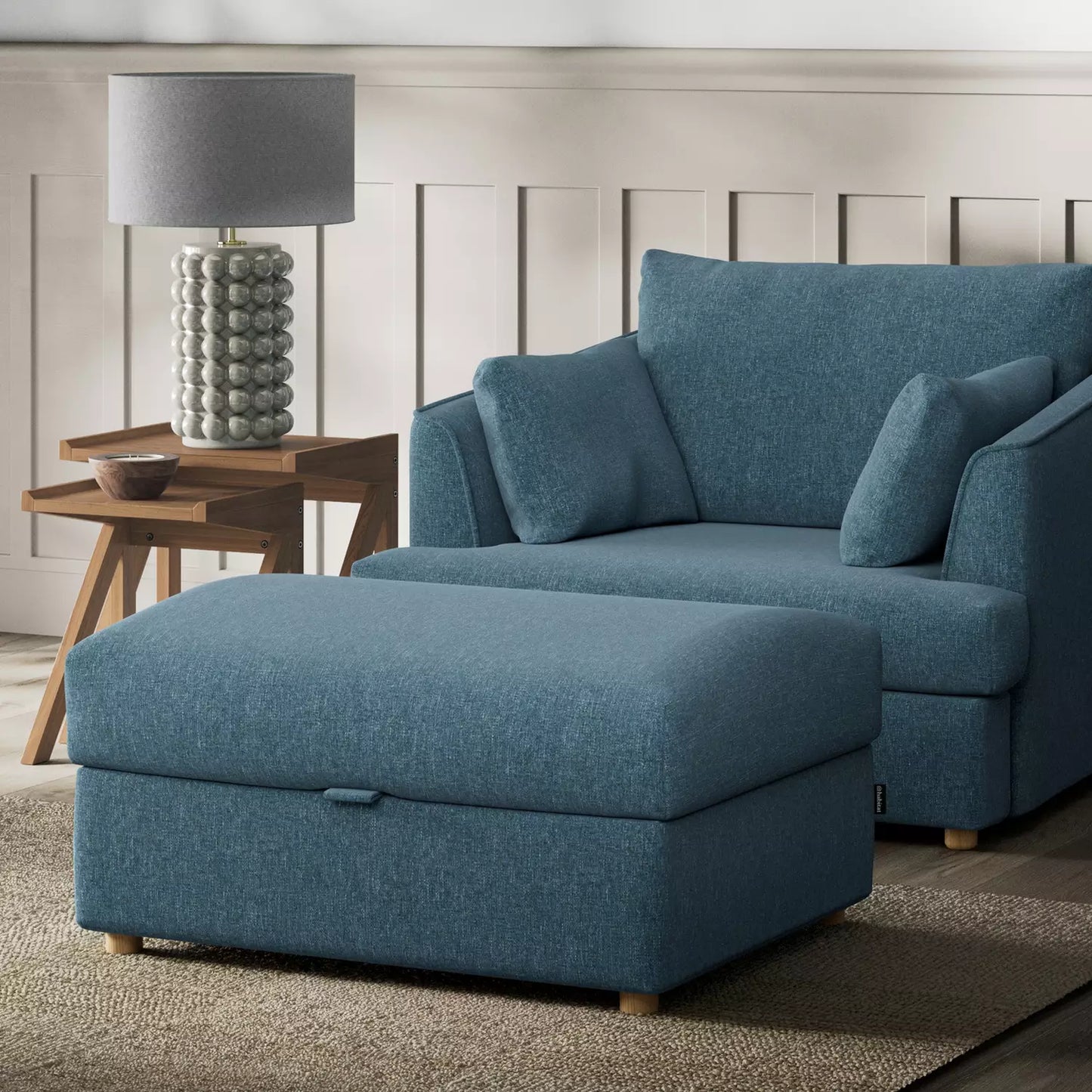 Habitat Holmfirth Fabric Footstool - Blue