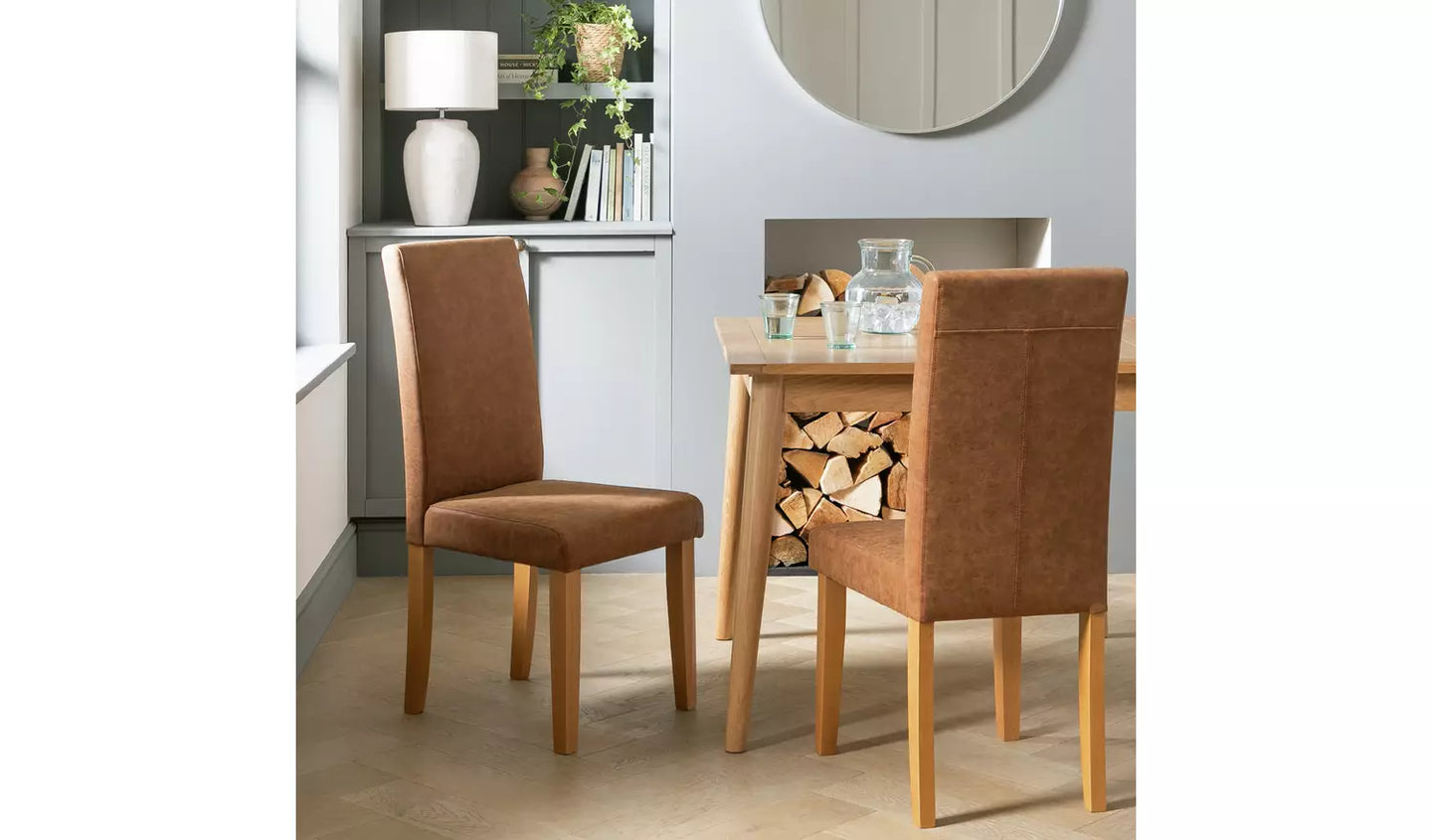 Pair of Faux Leather Dining Chair - Tan