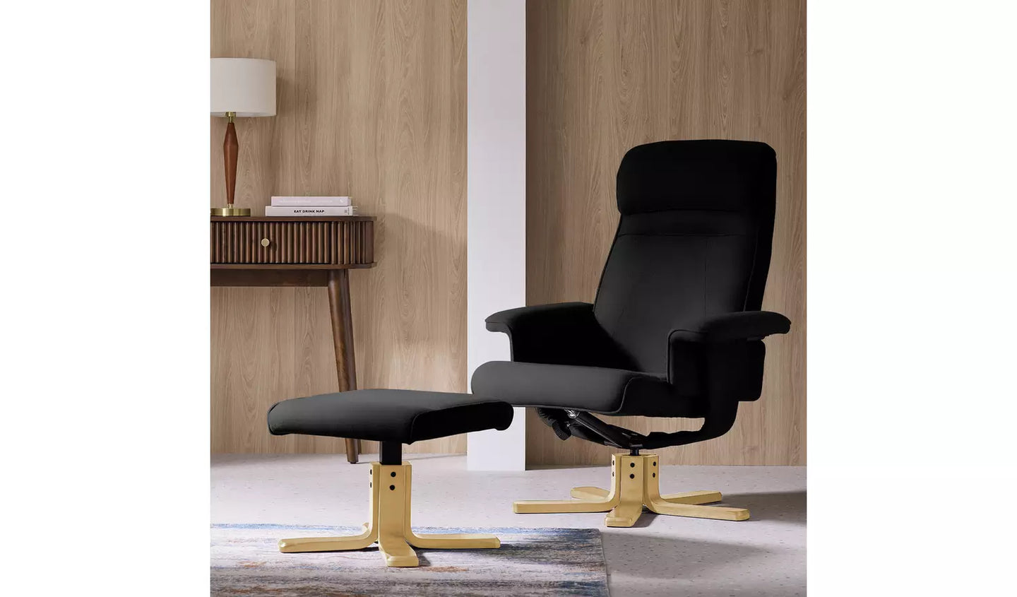Abel Faux Leather Swivel Chair & Footstool- Black