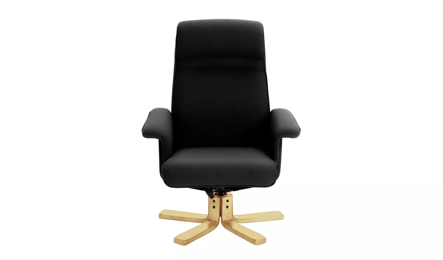 Abel Faux Leather Swivel Chair & Footstool- Black