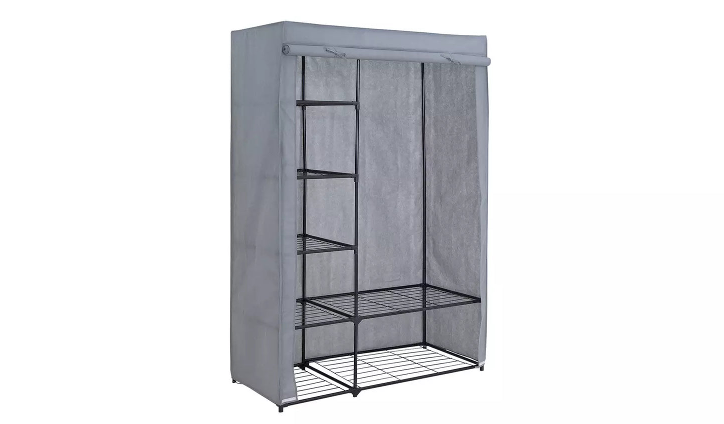Covered Double Wardrobe with Storage - Grey