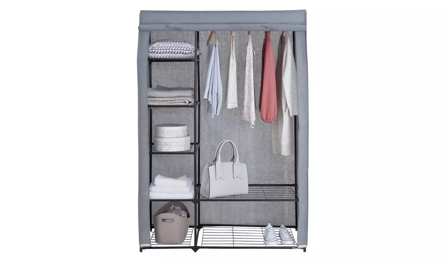 Covered Double Wardrobe with Storage - Grey
