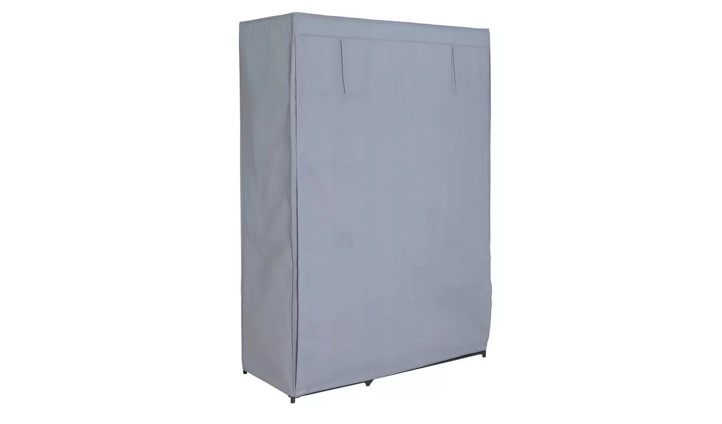 Covered Double Wardrobe with Storage - Grey