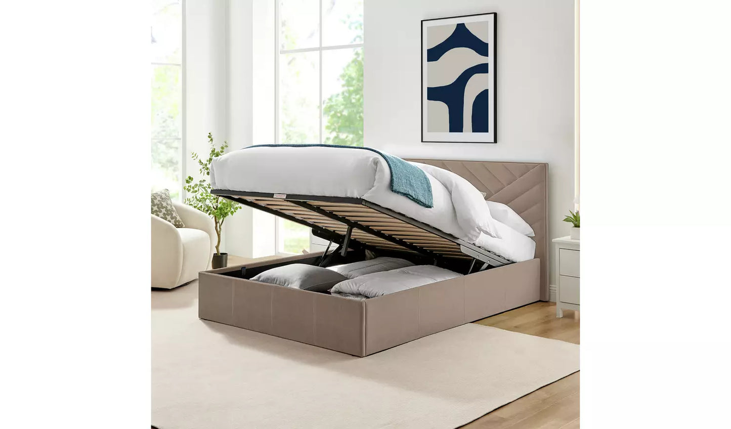 Luca Double End Lift Ottoman Bed - Latte