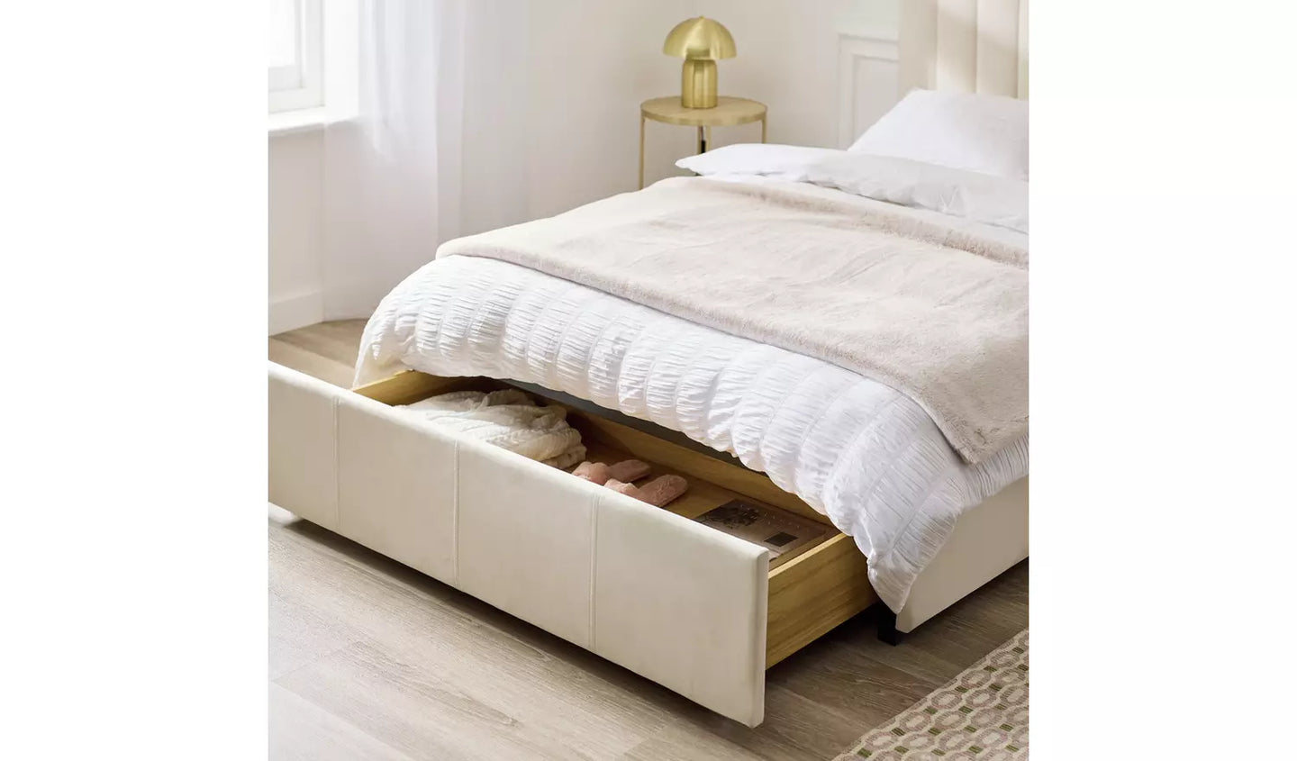 Pandora Small Double Drawer Storage Bed - Cream (open)
