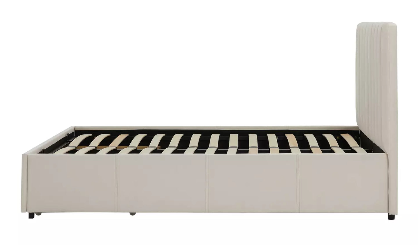 Pandora Small Double Drawer Storage Bed - Cream (open)