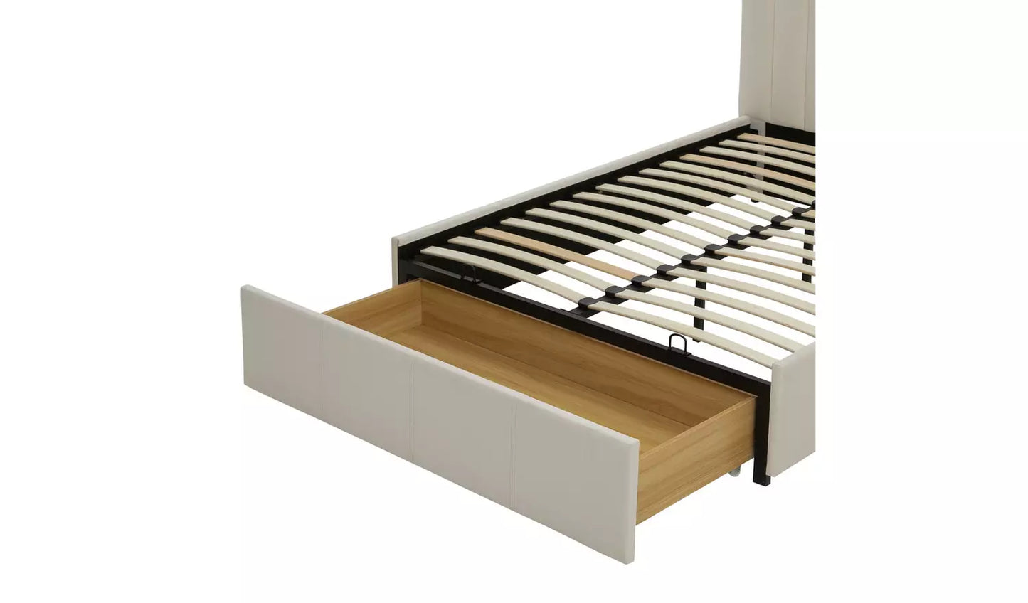 Pandora Small Double Drawer Storage Bed - Cream (open)