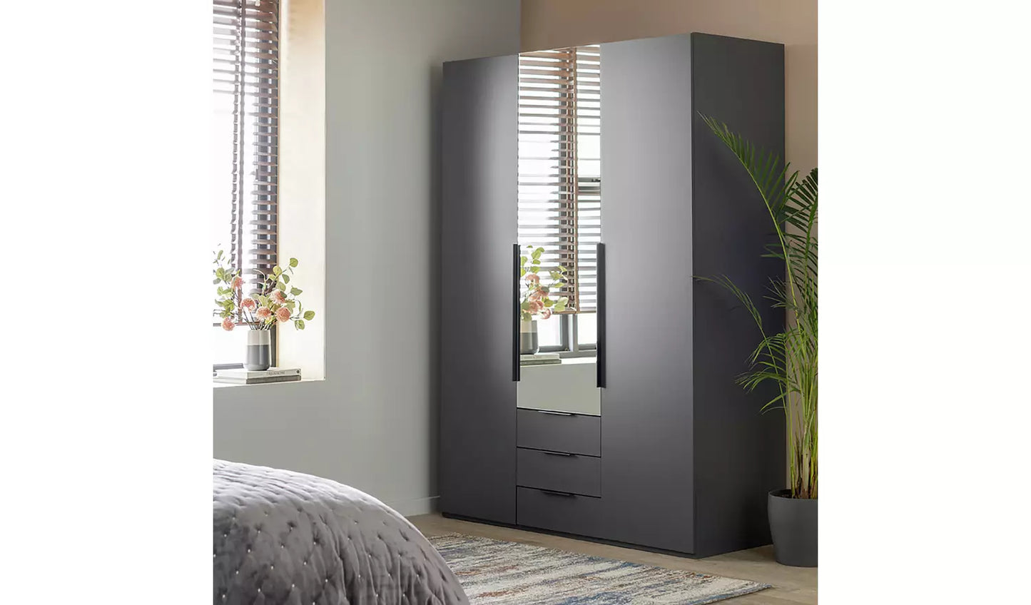 Hallingford 3 Door 3 Drawer Wardrobe -Anthracite