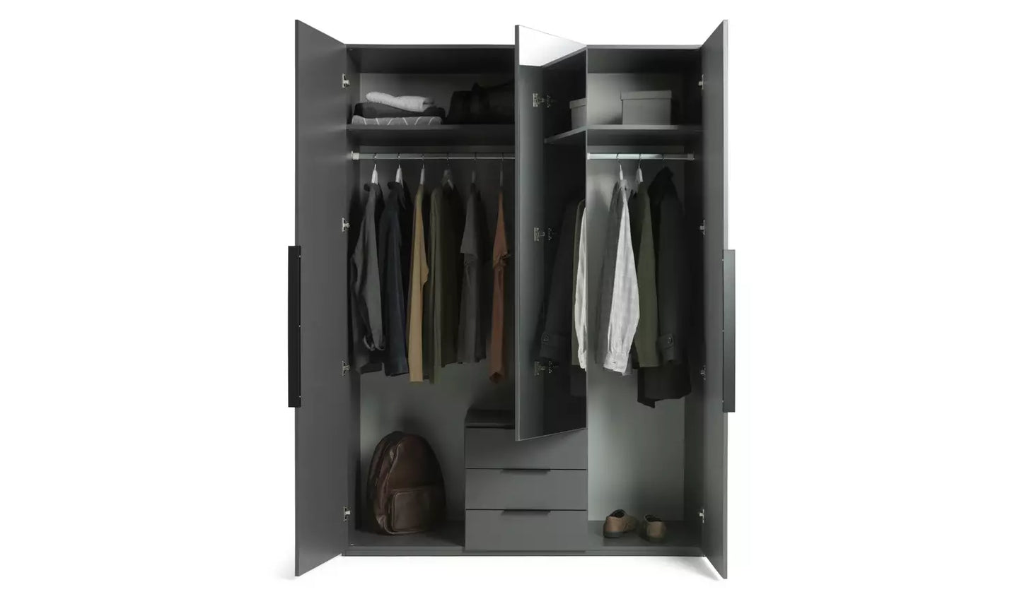 Hallingford 3 Door 3 Drawer Wardrobe -Anthracite