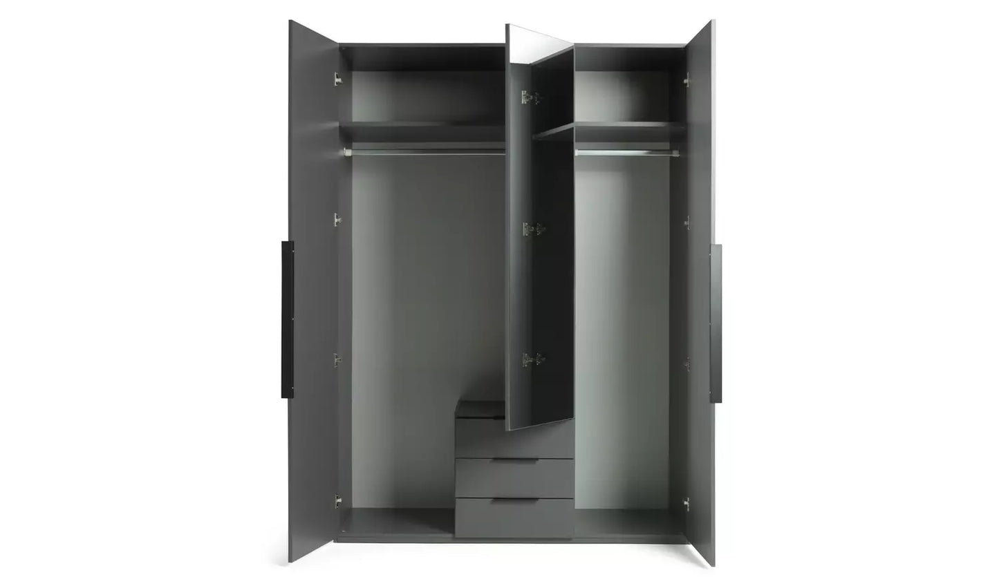 Hallingford 3 Door 3 Drawer Wardrobe -Anthracite