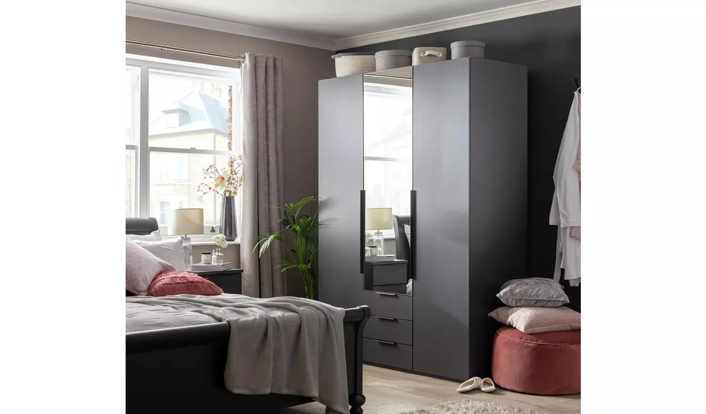 Hallingford 3 Door 3 Drawer Wardrobe -Anthracite