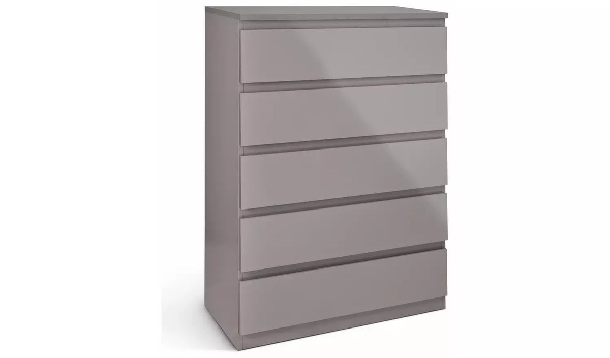 Assembled Jenson 5 Drawer Chest - Grey Gloss