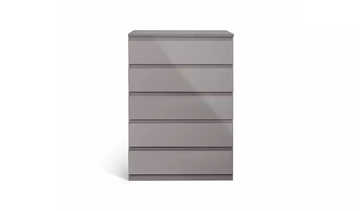 Assembled Jenson 5 Drawer Chest - Grey Gloss