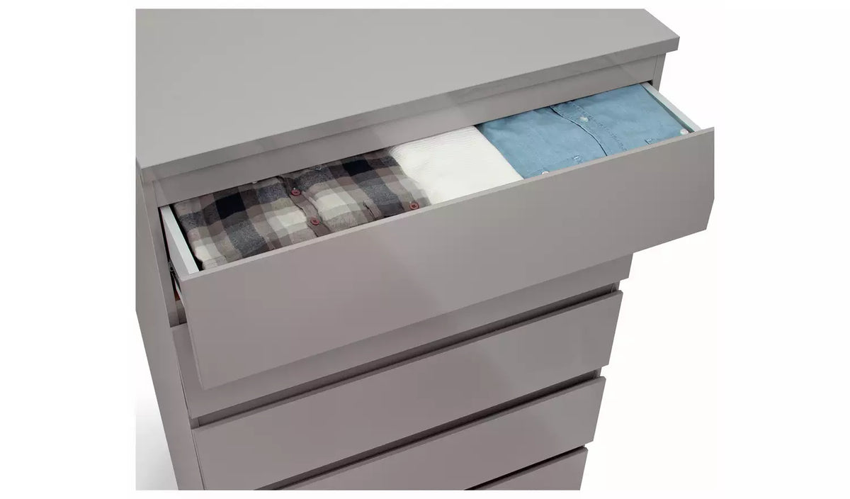Assembled Jenson 5 Drawer Chest - Grey Gloss