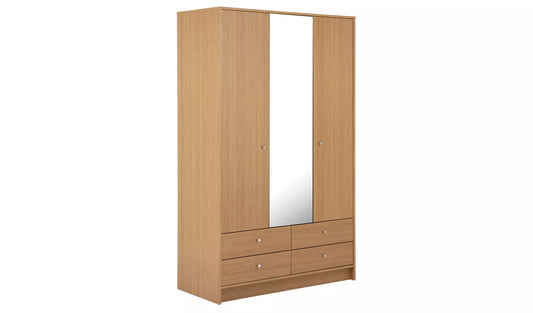 Malibu 3 Door 4 Drawer Mirror Wardrobe - Oak Effect