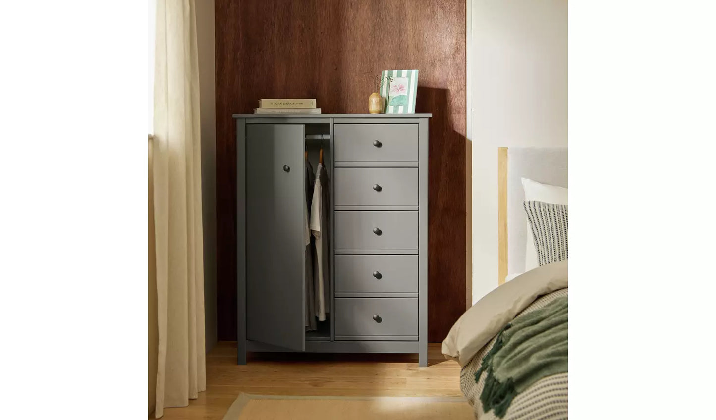 Assembled Habitat Brooklyn 1 Door 5 Drawer Short Wardrobe - Grey