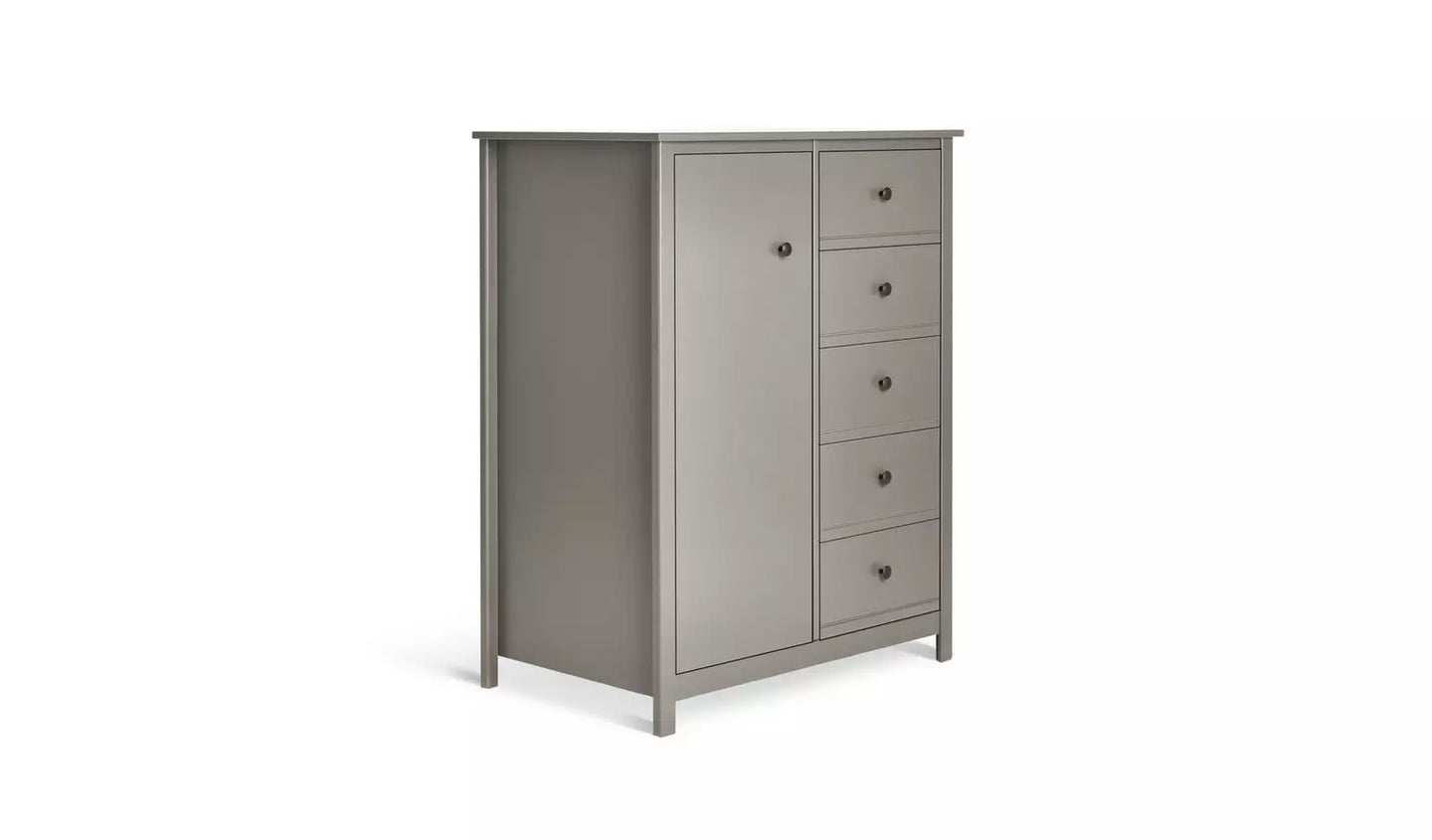 Assembled Habitat Brooklyn 1 Door 5 Drawer Short Wardrobe - Grey