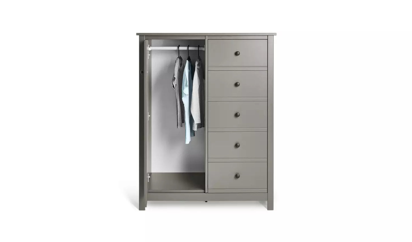 Assembled Habitat Brooklyn 1 Door 5 Drawer Short Wardrobe - Grey