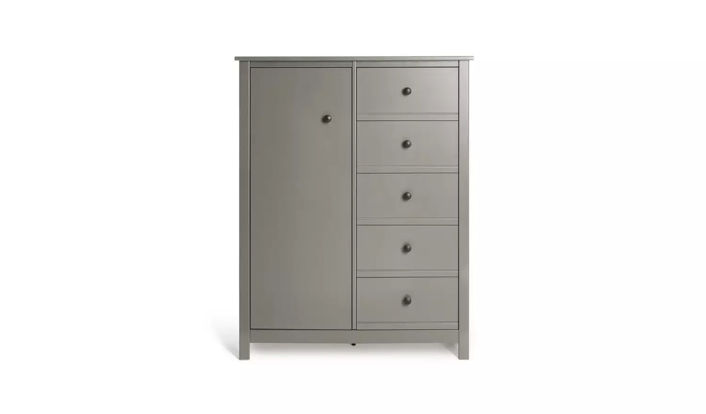 Assembled Habitat Brooklyn 1 Door 5 Drawer Short Wardrobe - Grey