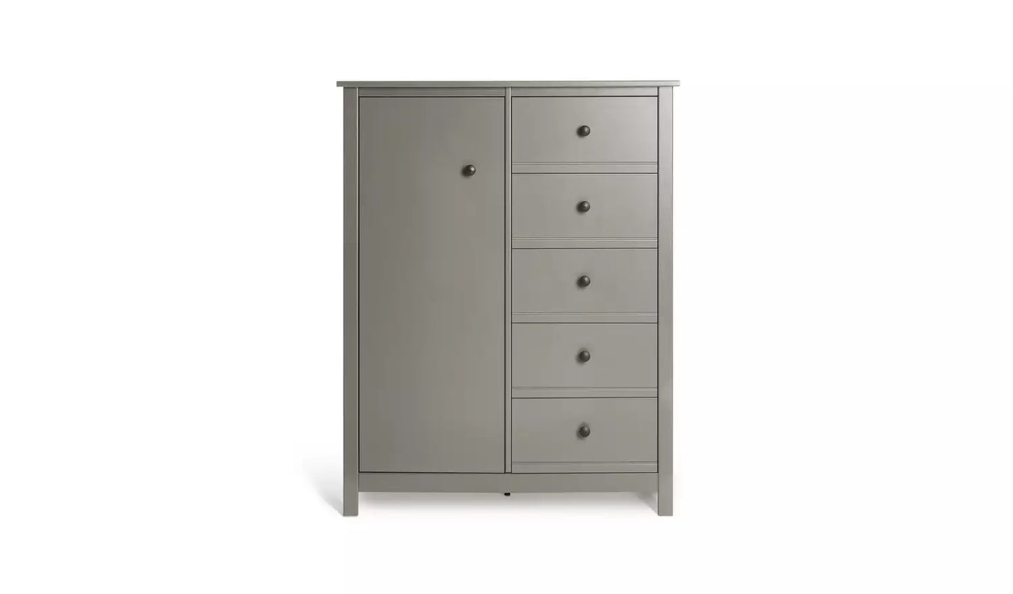 Assembled Habitat Brooklyn 1 Door 5 Drawer Short Wardrobe - Grey
