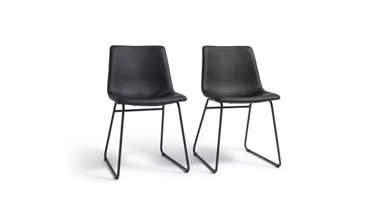 Assembled Habitat Joey Pair of Faux Leather Dining Chairs - Black