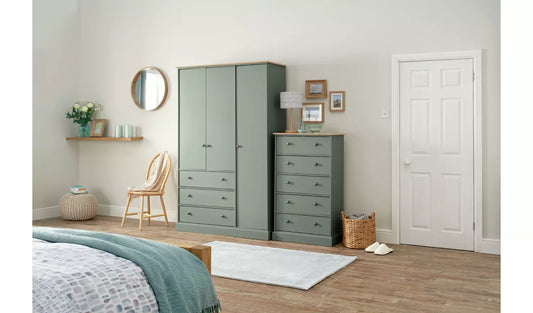 Kensington 3 Door 3 Drawer Wardrobe - Sage Green