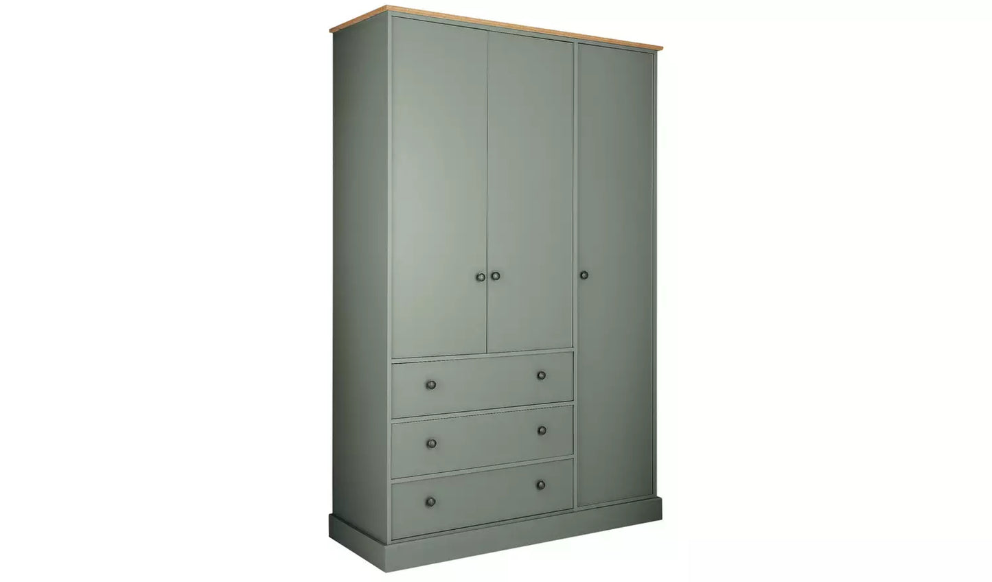 Kensington 3 Door 3 Drawer Wardrobe - Sage Green