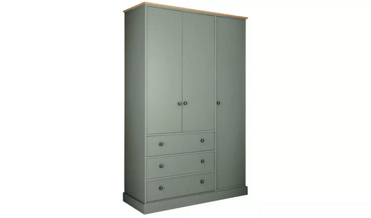 Kensington 3 Door 3 Drawer Wardrobe - Sage Green