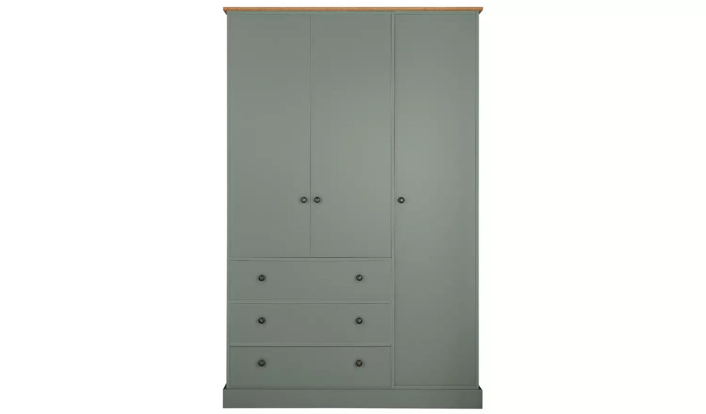 Kensington 3 Door 3 Drawer Wardrobe - Sage Green