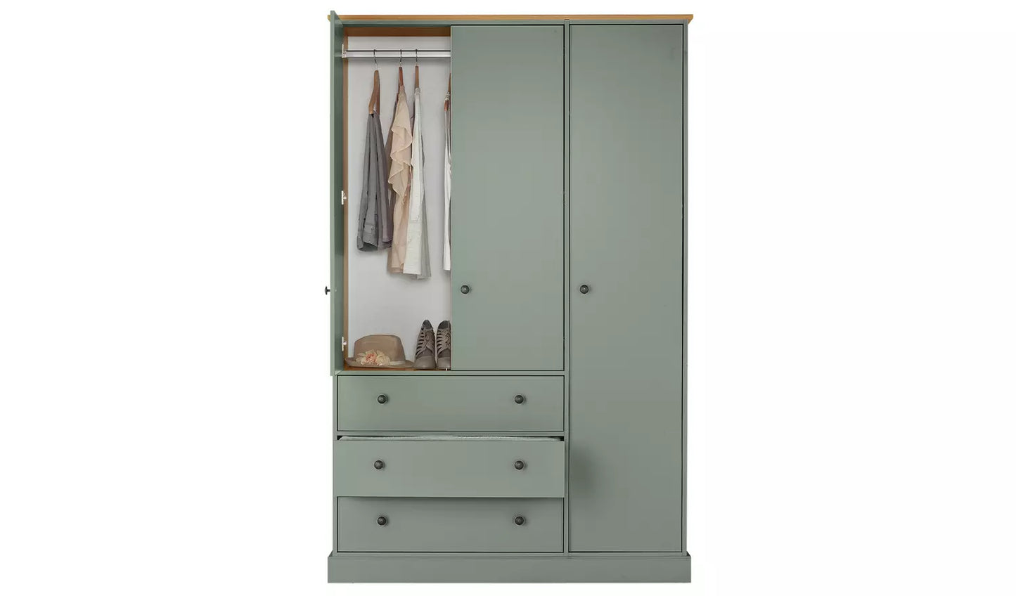 Kensington 3 Door 3 Drawer Wardrobe - Sage Green