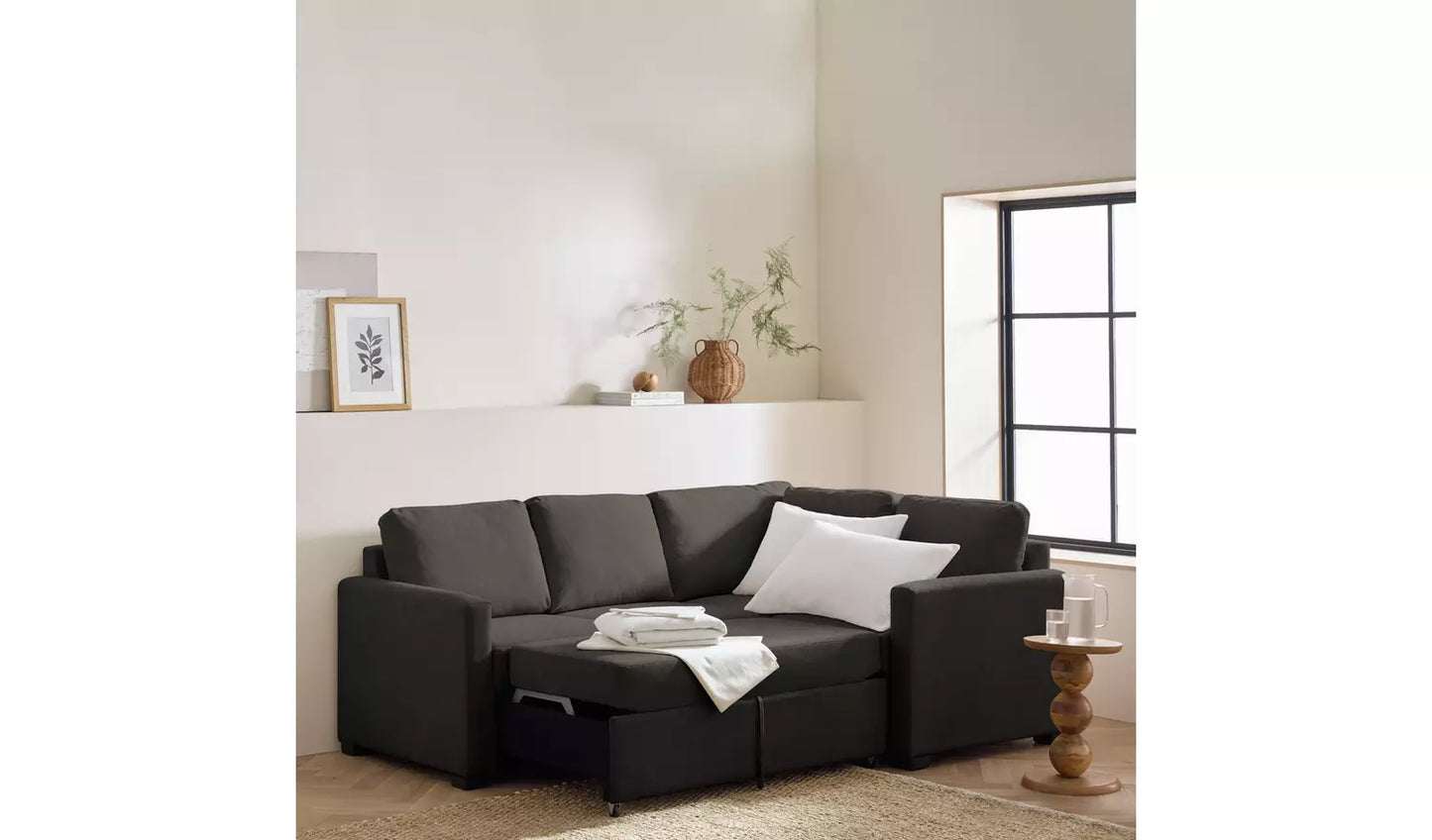Habitat Reagan Fabric Right Hand Corner Sofa Bed- Charcoal