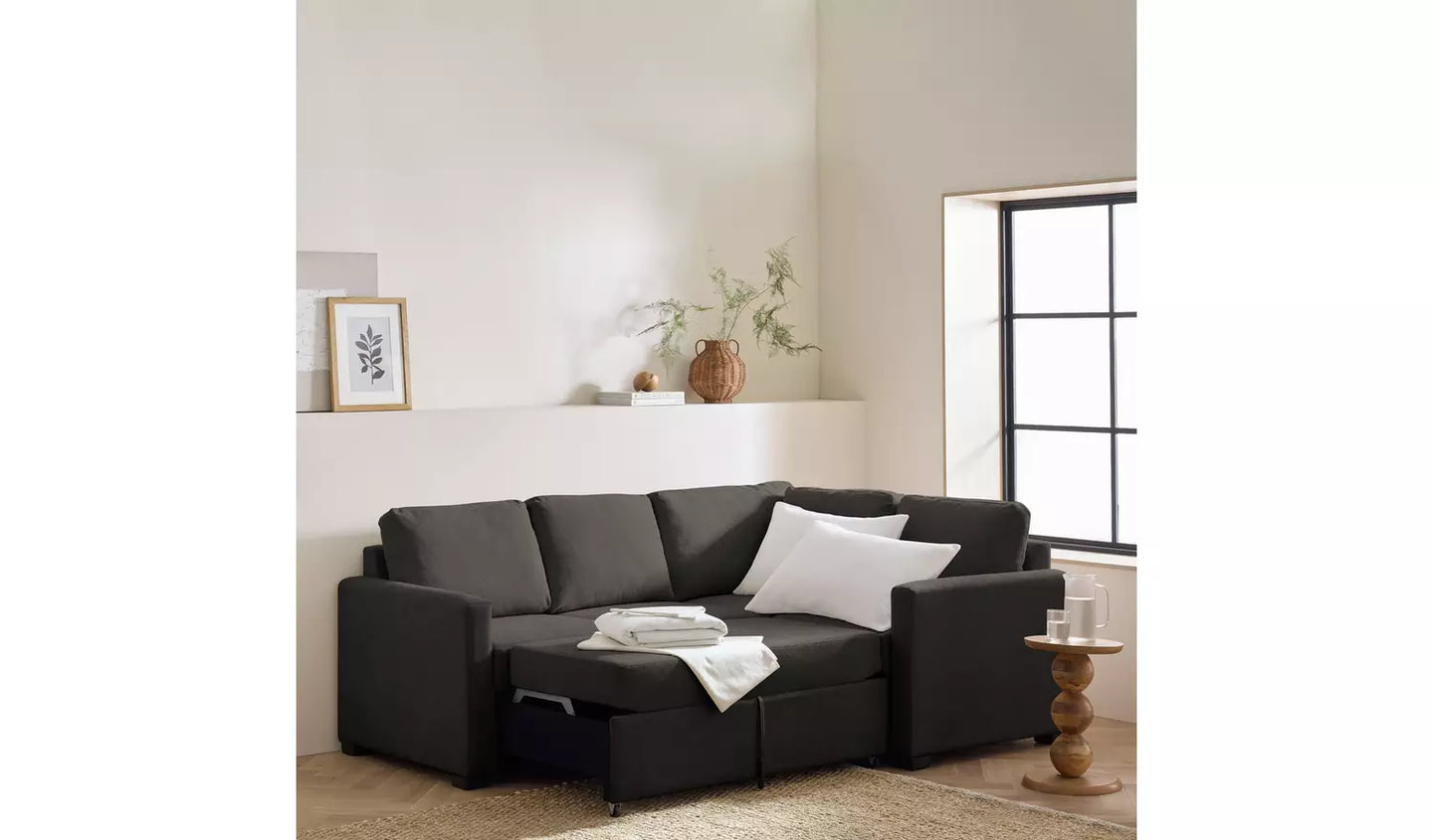 Habitat Reagan Fabric Right Hand Corner Sofa Bed- Charcoal