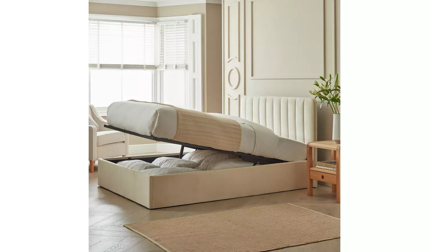 Pandora Superking End Lift Ottoman Bed - Cream