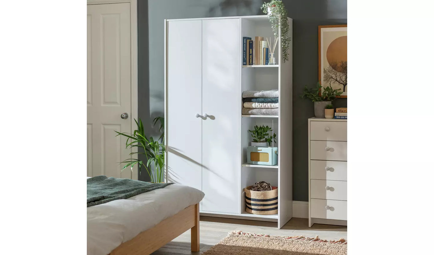 Seville 2 Door Open Shelf Wardrobe - White