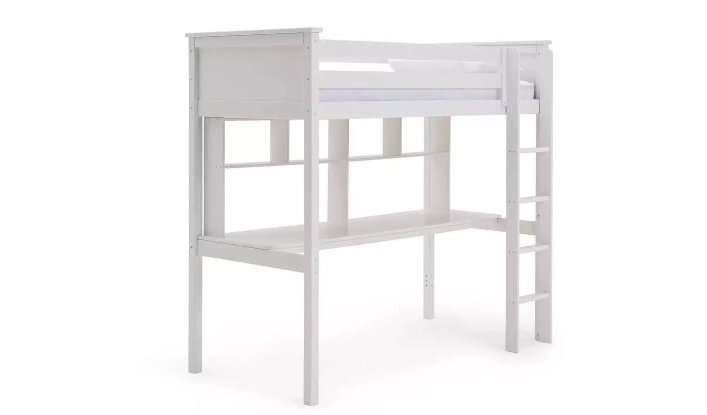 Habitat Brooklyn High Sleeper Bed, Desk & Shelves-White