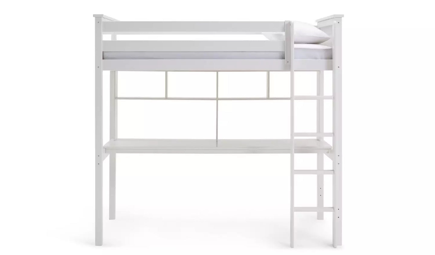 Habitat Brooklyn High Sleeper Bed, Desk & Shelves-White