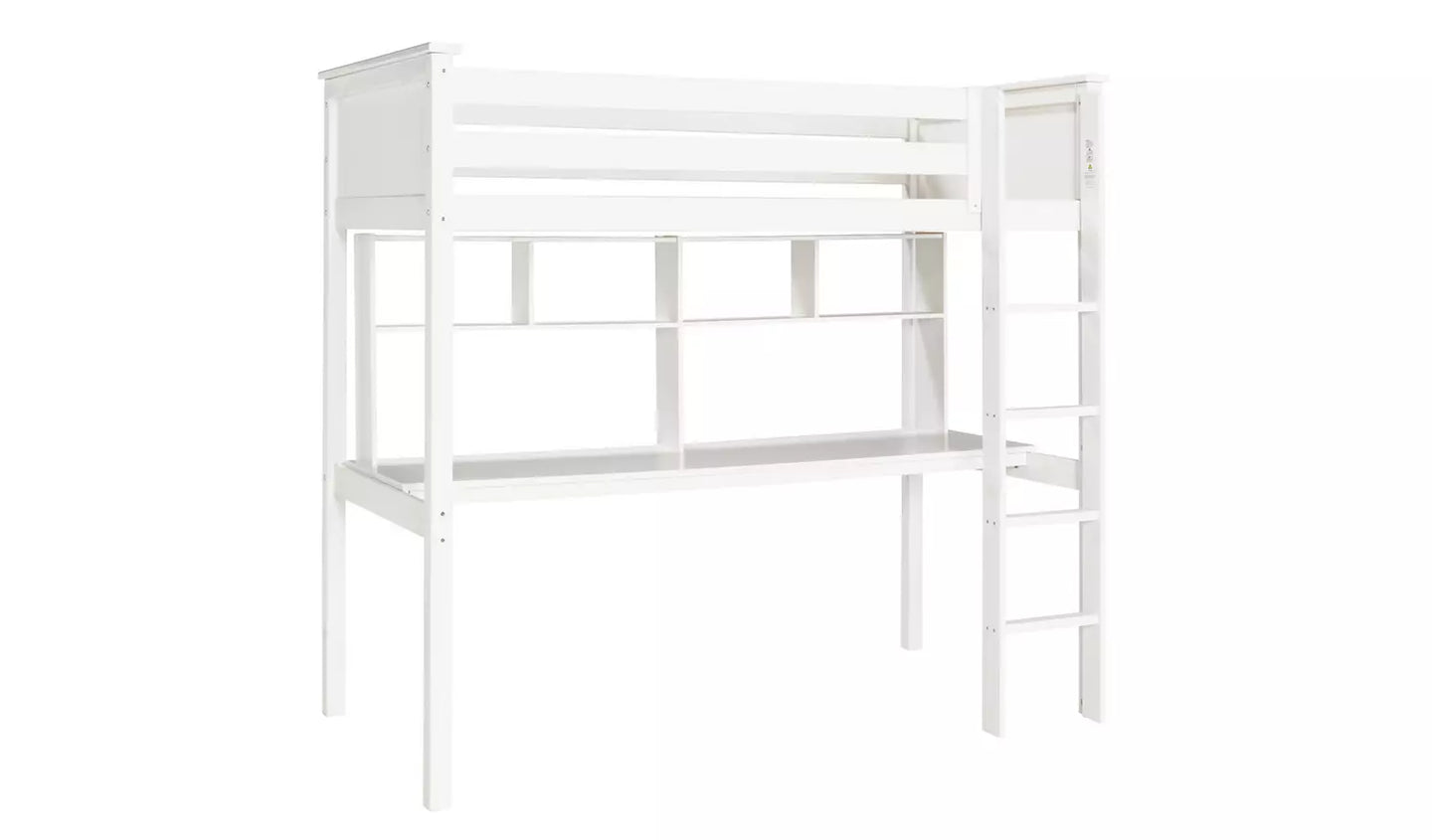 Habitat Brooklyn High Sleeper Bed, Desk & Shelves-White