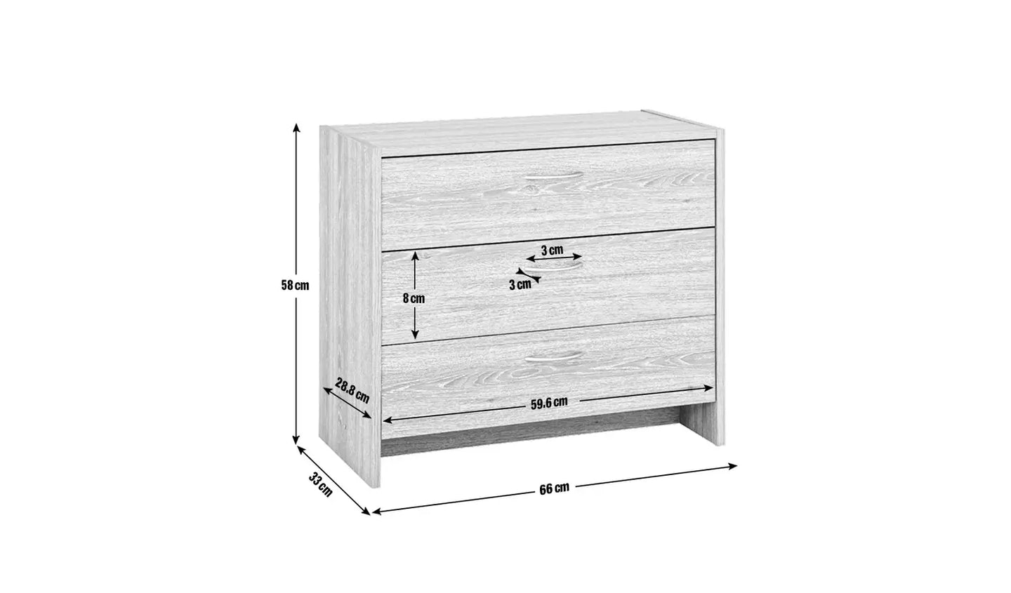 Assembled Seville 3 Drawer Chest - Grey Oak Effect