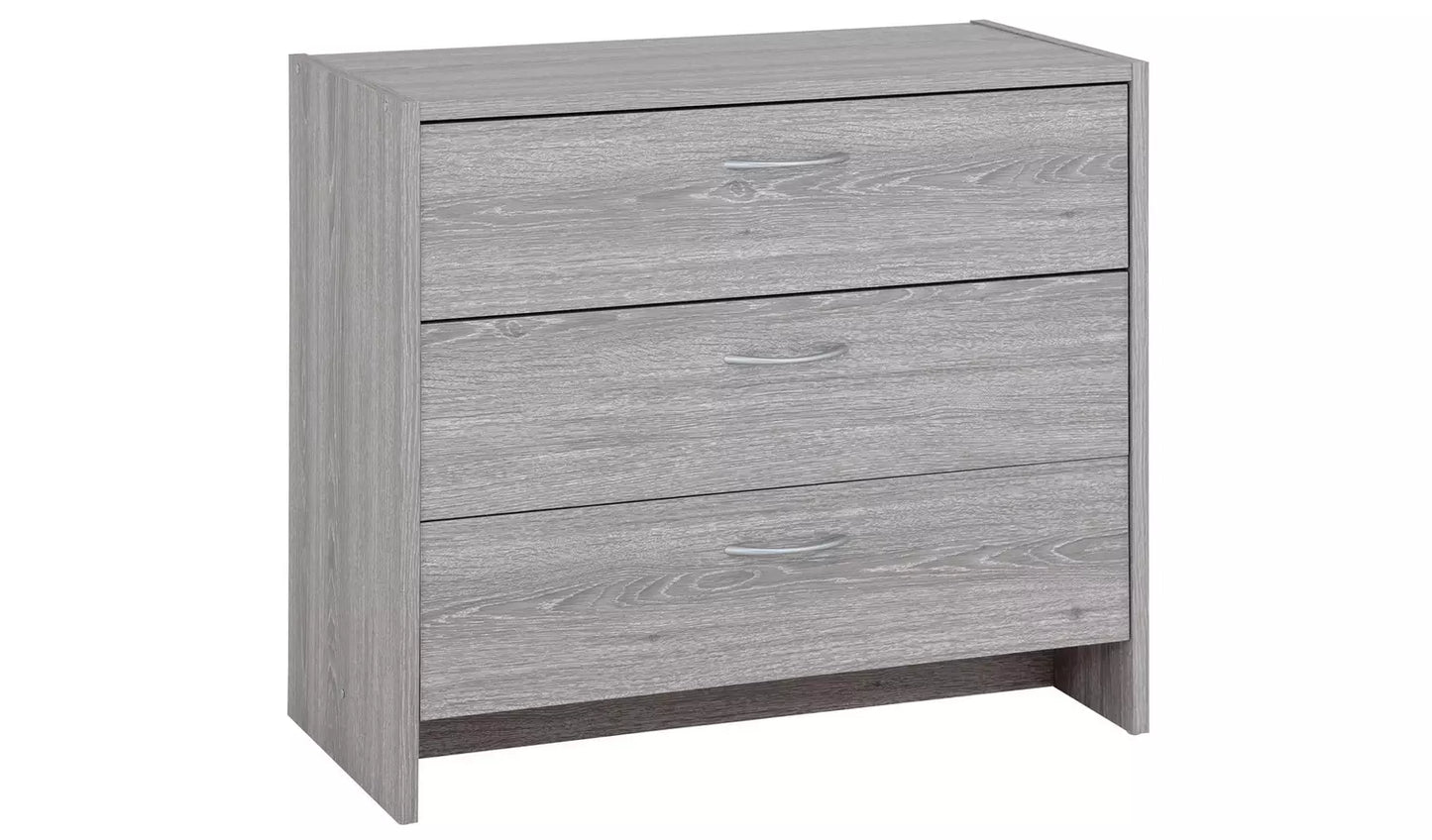 Assembled Seville 3 Drawer Chest - Grey Oak Effect