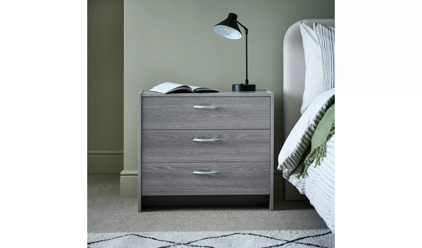Assembled Seville 3 Drawer Chest - Grey Oak Effect