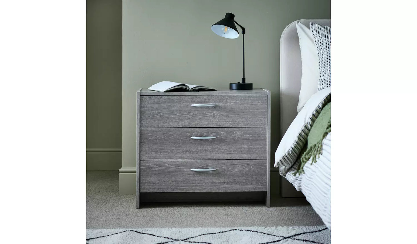 Assembled Seville 3 Drawer Chest - Grey Oak Effect
