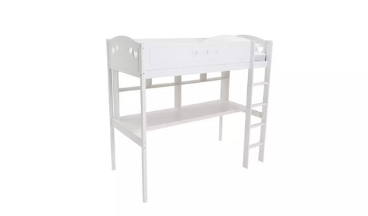 Mia High Sleeper Bed Frame & Desk - White