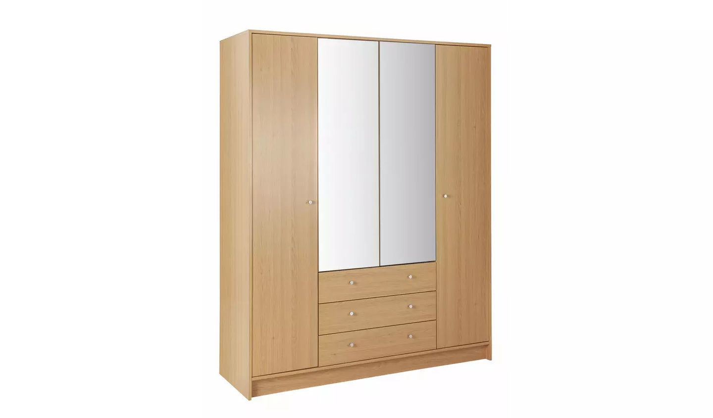 Malibu 4 Door 3 Drawer Mirror Wardrobe - Oak Effect