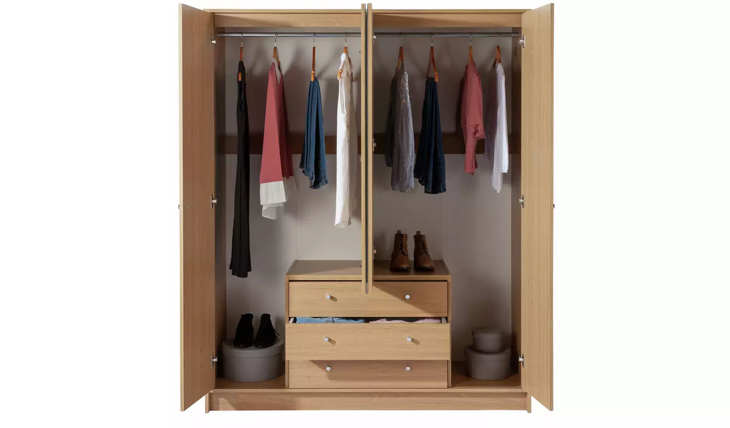 Malibu 4 Door 3 Drawer Mirror Wardrobe - Oak Effect